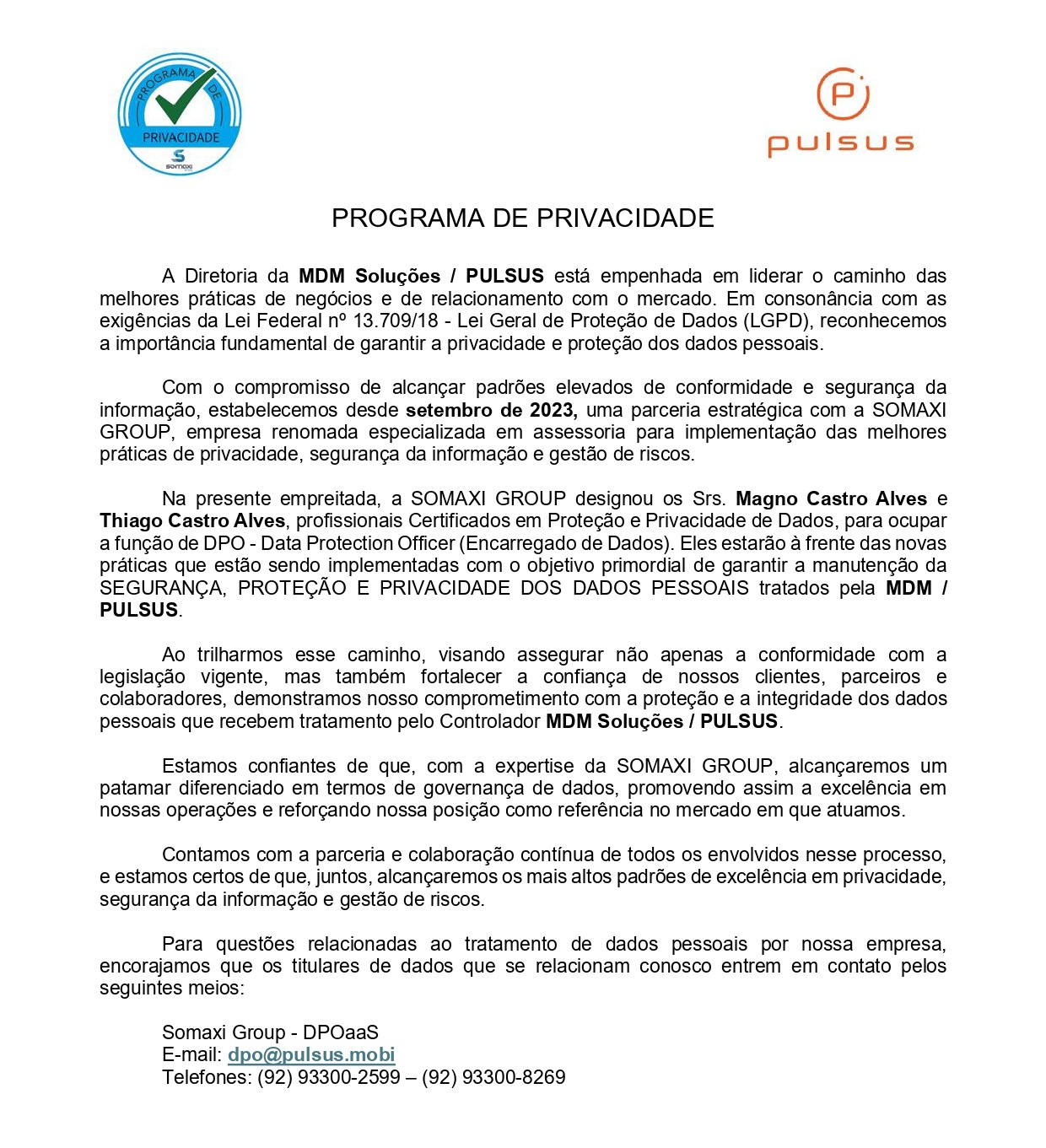 Imagem do programa de privacidade